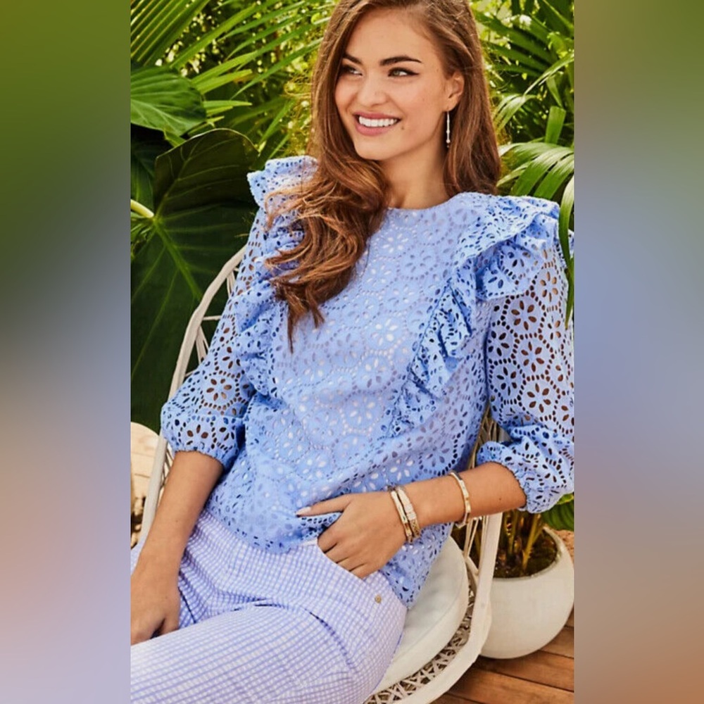 NWOT Lilly Pulitzer PRIMM EYELET Cotton Lace TOP Periwinkle Purple Lilac XL